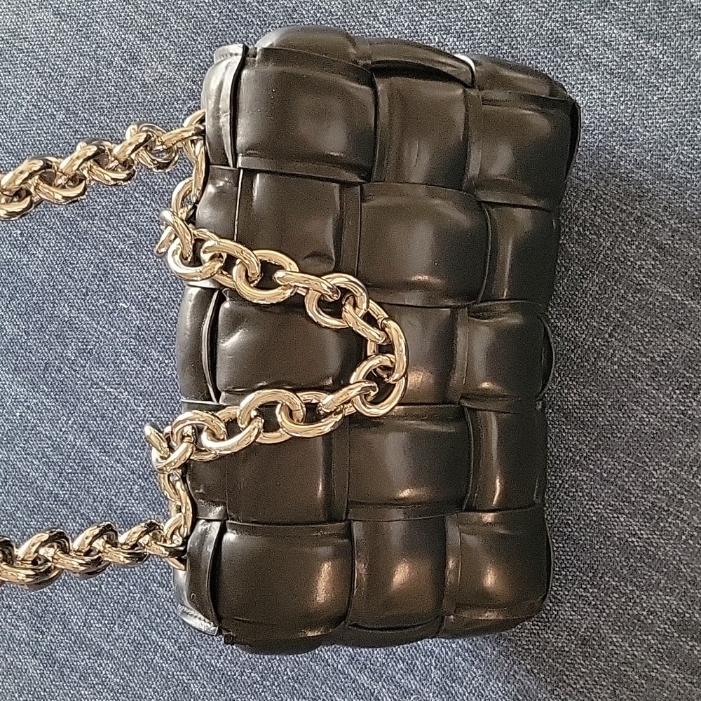 Designer inspired leather woven chain handbag